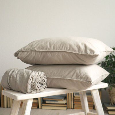 Комплект простирадла на резинці 180x200x30 з наволочками 50x70 (2 шт) LA MODNO STONEWASHED SIMPLY TAUPE 200443 фото
