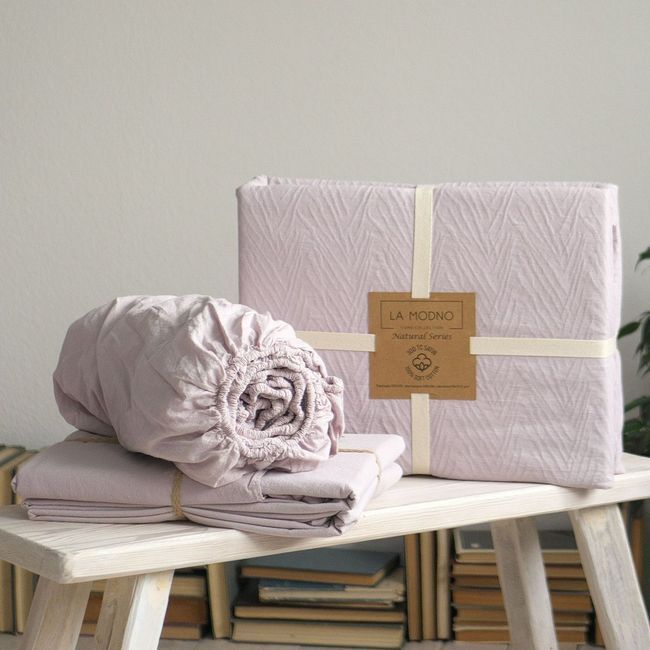 Комплект простирадла на резинці 180x200x30 з наволочками 50x70 (2 шт) LA MODNO STONEWASHED LILAC MARBLE 200444 фото