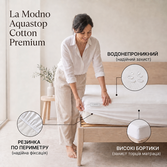 Наматрацник водонепроникний 160x200x30 LA MODNO AQUASTOP COTTON PREMIUM 200268 фото