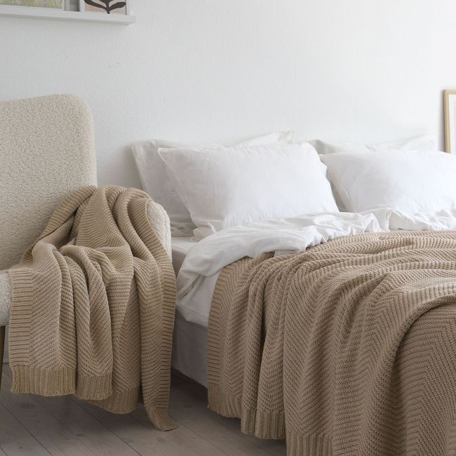 Вовняний плед 130x170 La Modno WoolCotton Balance Champagne Beige бежевий 200430 фото