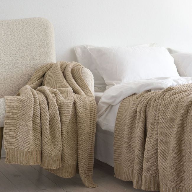 Вовняний плед 130x170 La Modno WoolCotton Balance Champagne Beige бежевий 200430 фото