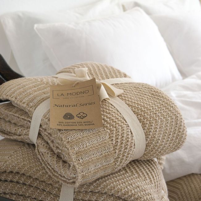 Вовняний плед 130x170 La Modno WoolCotton Balance Champagne Beige бежевий 200430 фото
