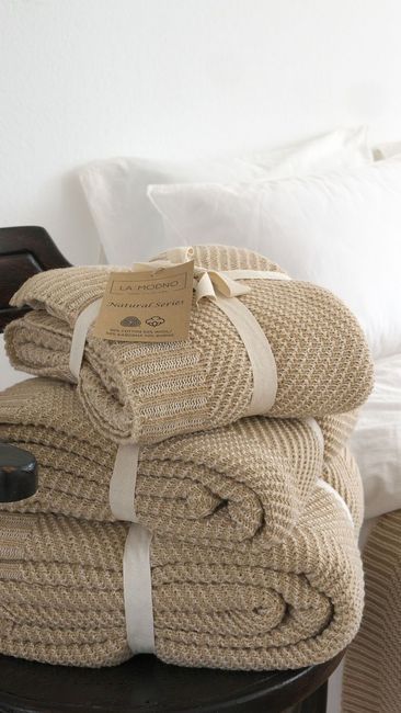 Вовняний плед 150x200 La Modno WoolCotton Balance Champagne Beige бежевий 200429 фото