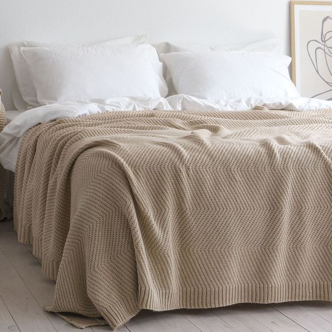 Вовняний плед 150x200 La Modno WoolCotton Balance Champagne Beige бежевий 200429 фото