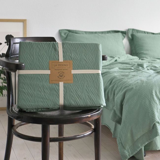 Постільна білизна євро жакардова La Modno Jacquard Stonewashed Sage Green 200x220 200435 фото