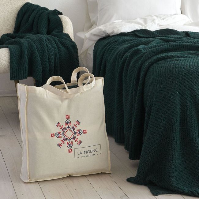 Вовняний плед 130x170 La Modno WoolCotton Balance Emerald зелений 200425 фото