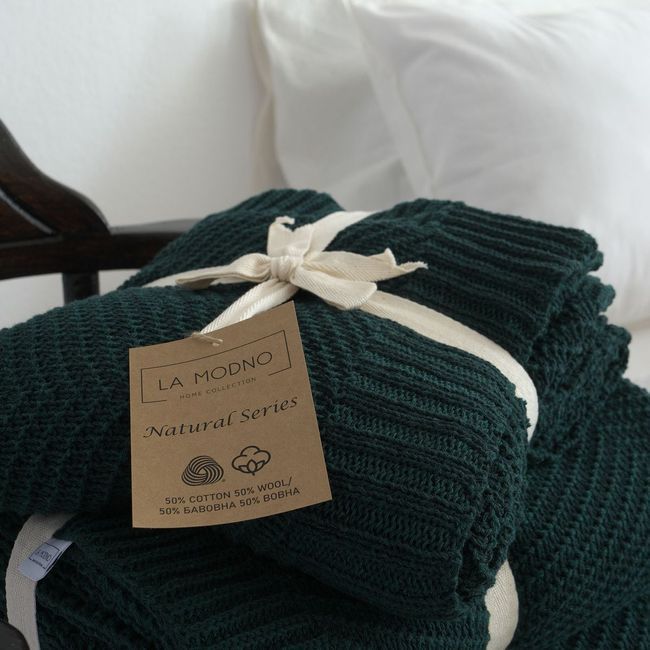 Вовняний плед 130x170 La Modno WoolCotton Balance Emerald зелений 200425 фото